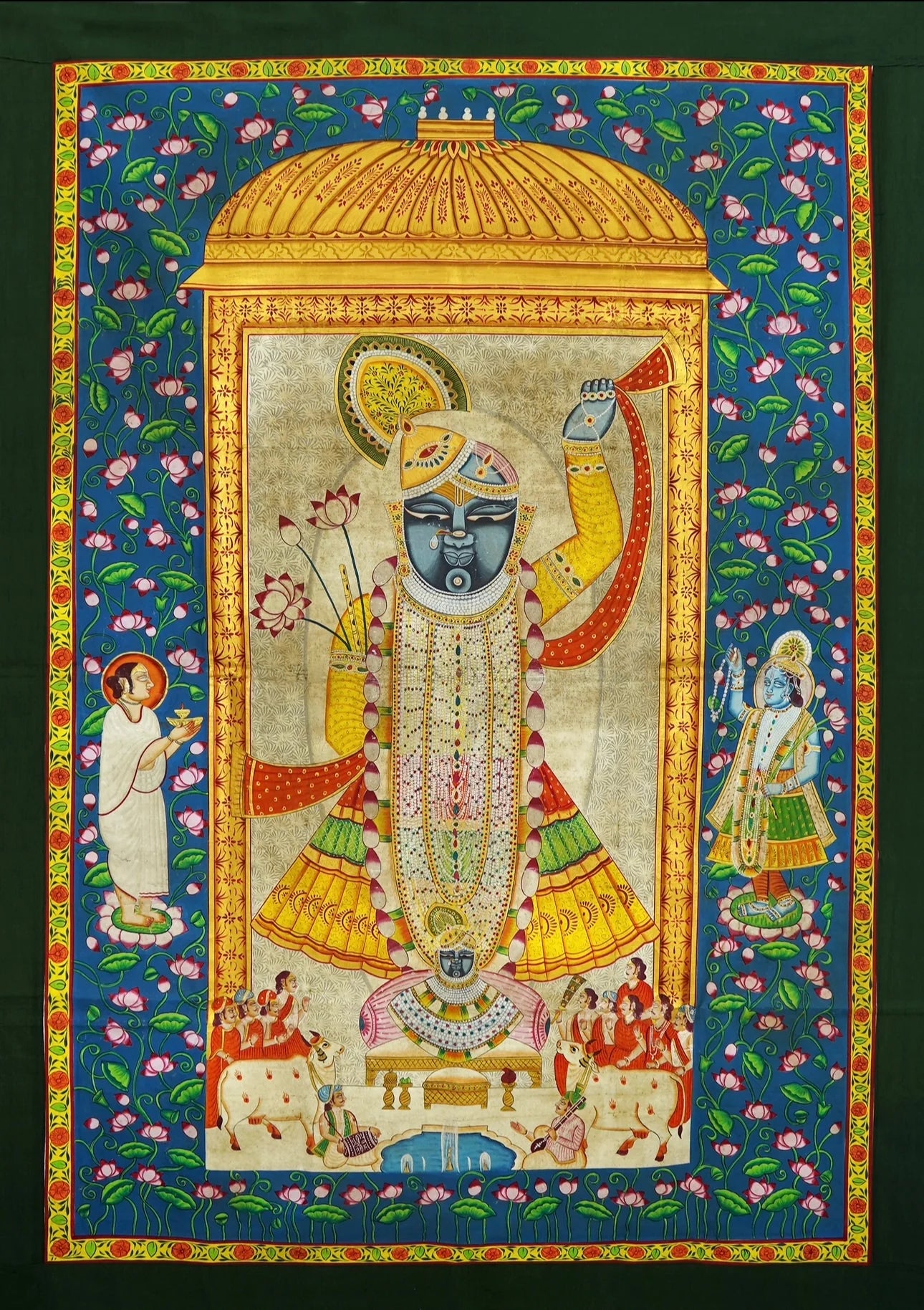 Shrinath Ji In Gold Bangla With Thakur Ji Pichwai - Nakhrro