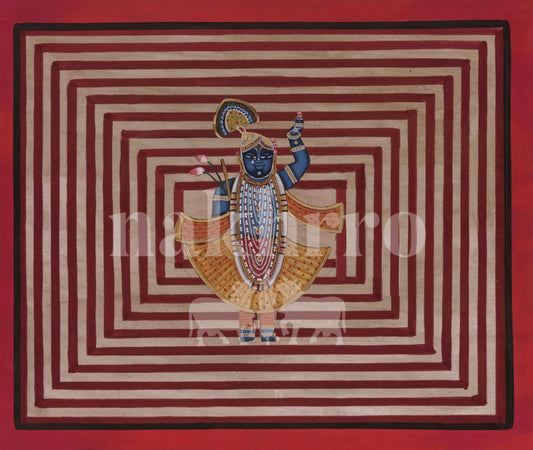 Shrinathji in Maroon Temple Grid- Geometric Contemporary Pichwai Art Print - Nakhrro
