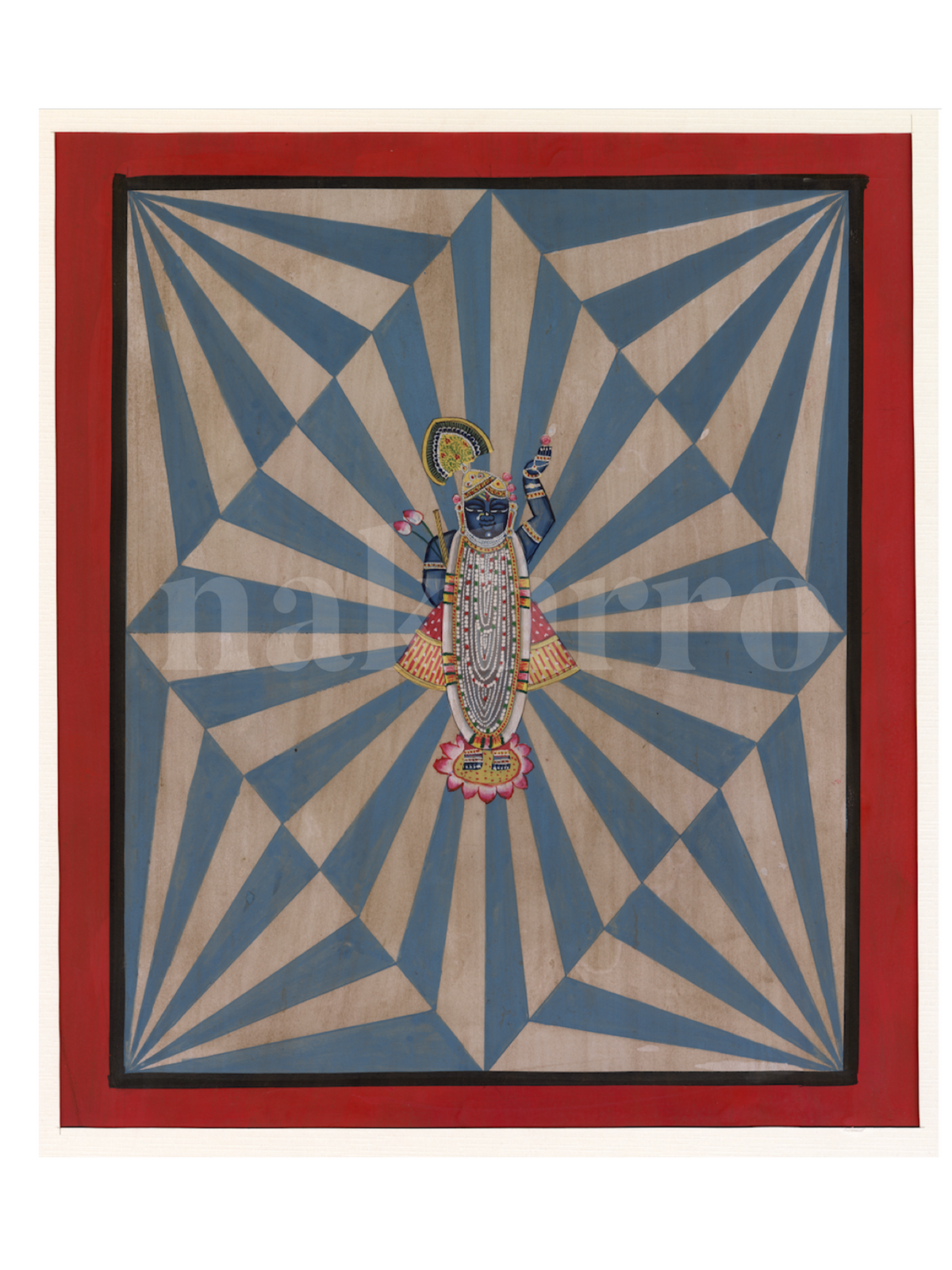 Blue Shrinath Ji In Maze Contemporary Geometric Pichwai - Nakhrro