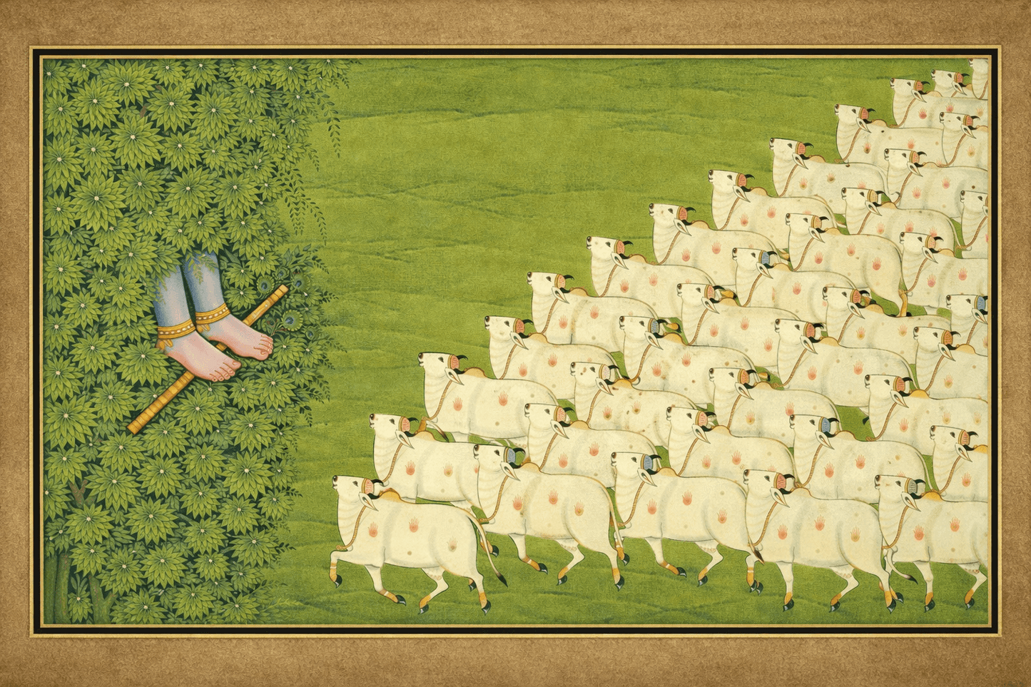 Krishna Kalpavriksha Kamdhenu Cow Museum-Grade Art Print | Indian Art