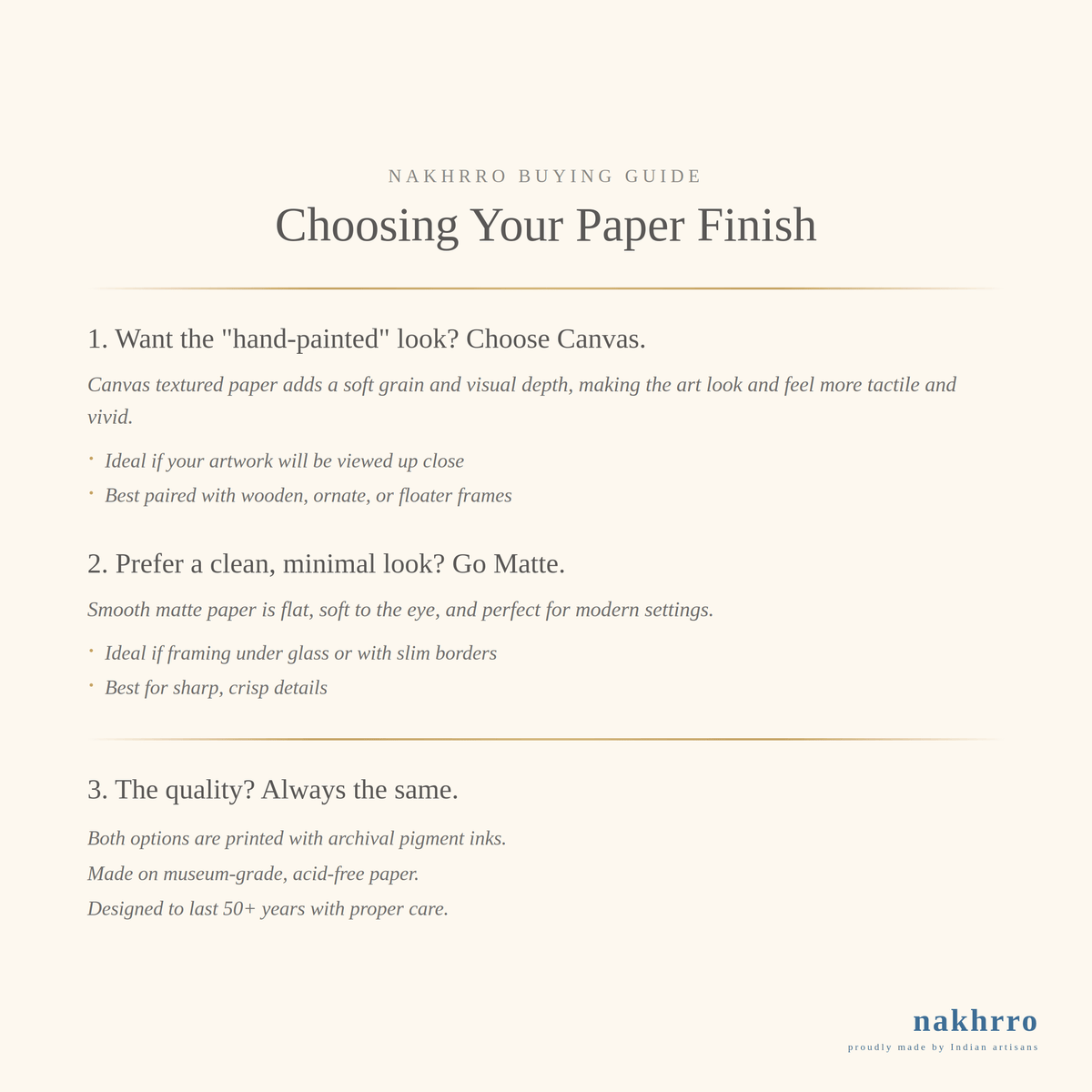 Paper and canvas finish guide for Nakhrro museum-grade art prints