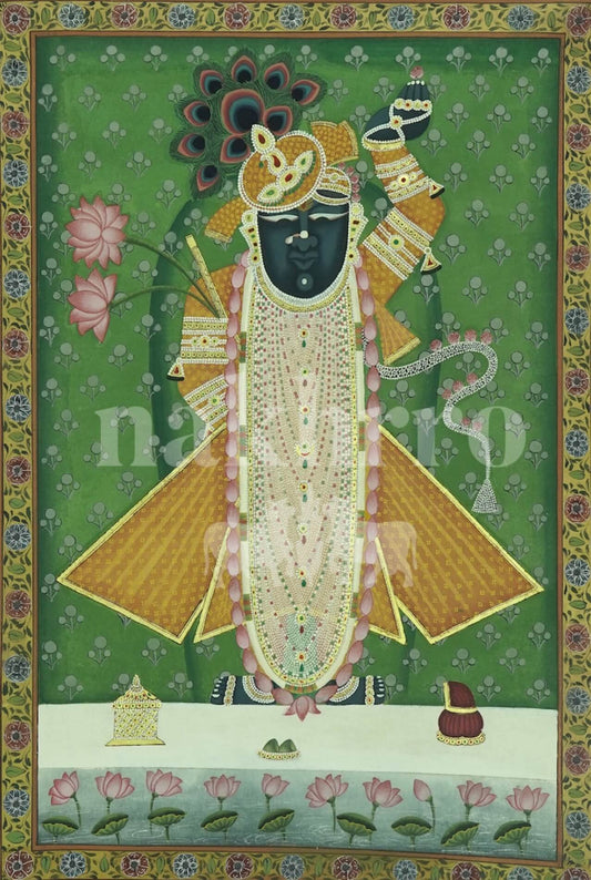 Shrinathji Pichwai Art Print in Green – Museum-Grade