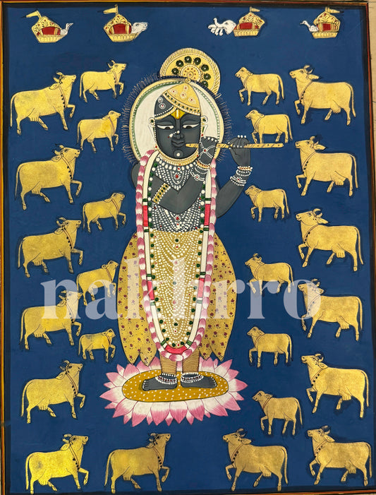 Blue Shrinath Ji & Golden Cows