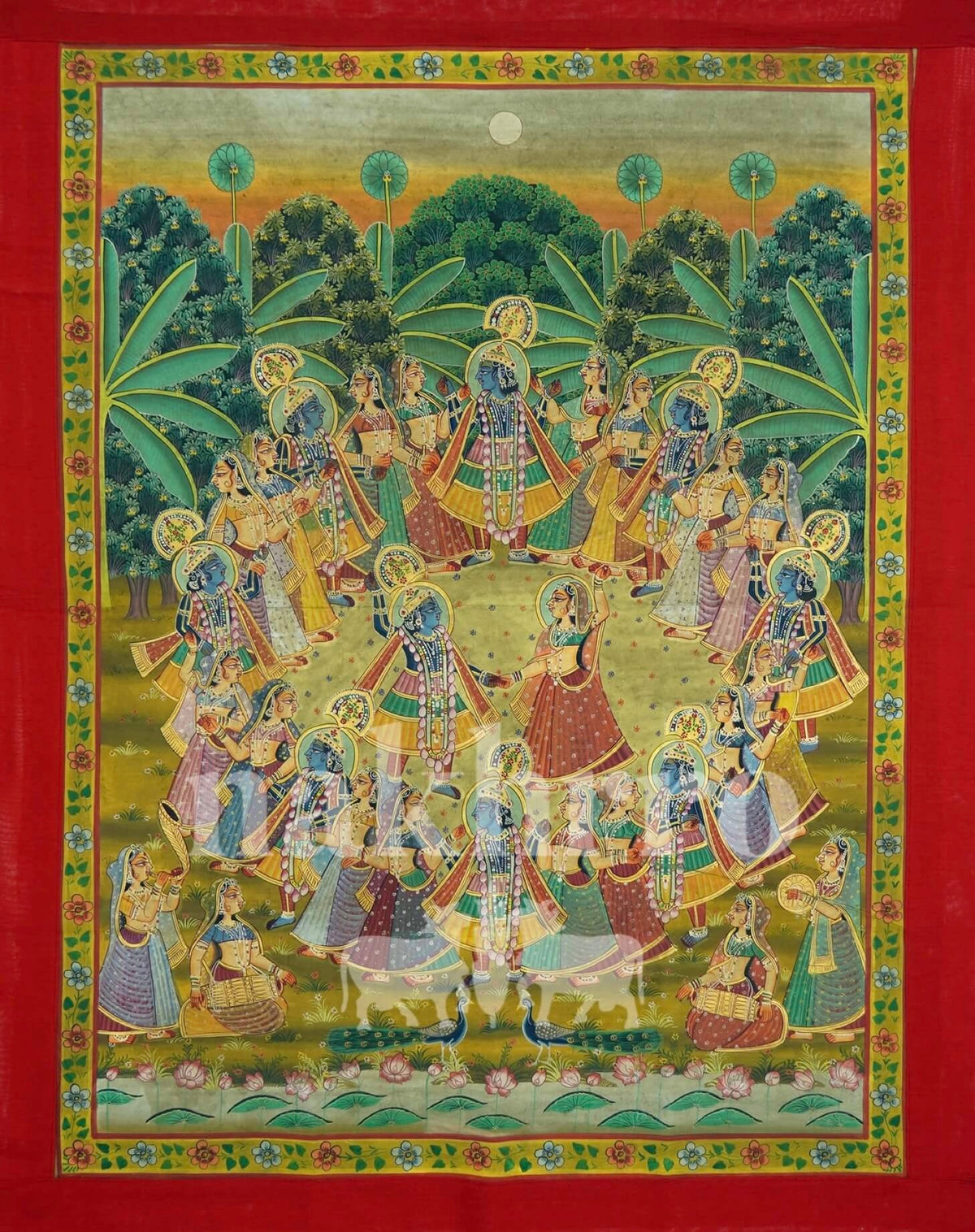 Ras Leela with Gopis – Hand-Painted Original Pichwai (3x4 ft, Traditional Style)