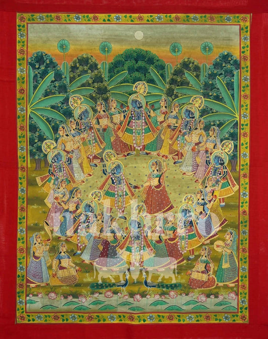 Ras Leela with Gopis – Hand-Painted Original Pichwai (3x4 ft, Traditional Style)