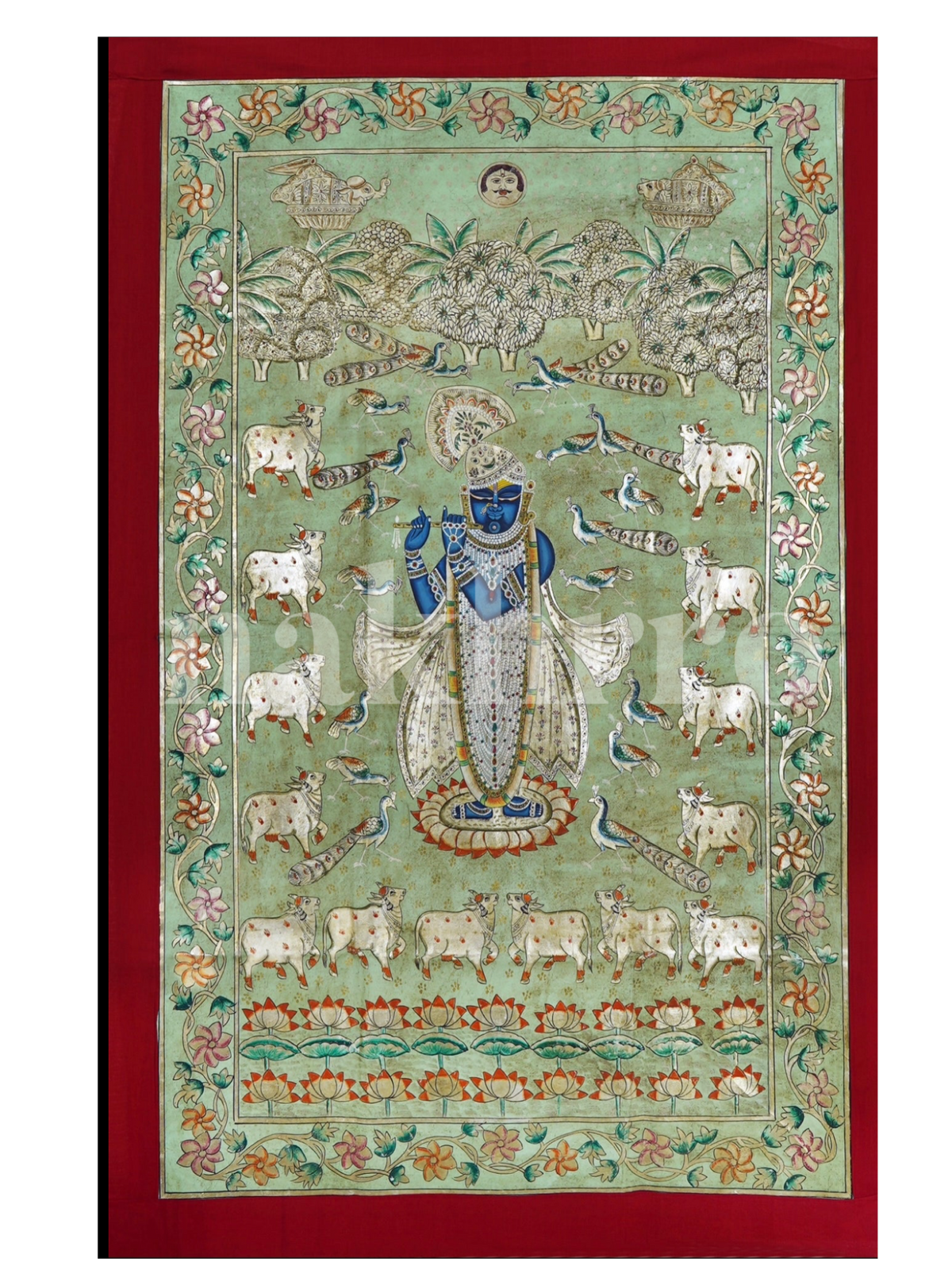 Pastel Green Antique Finish Shrinath Ji Pichwai - Nakhrro