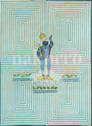 Shrinathji Contemporary Geometric Pichwai Painting Hand-Painted Krishna Art on Cloth — product view 2