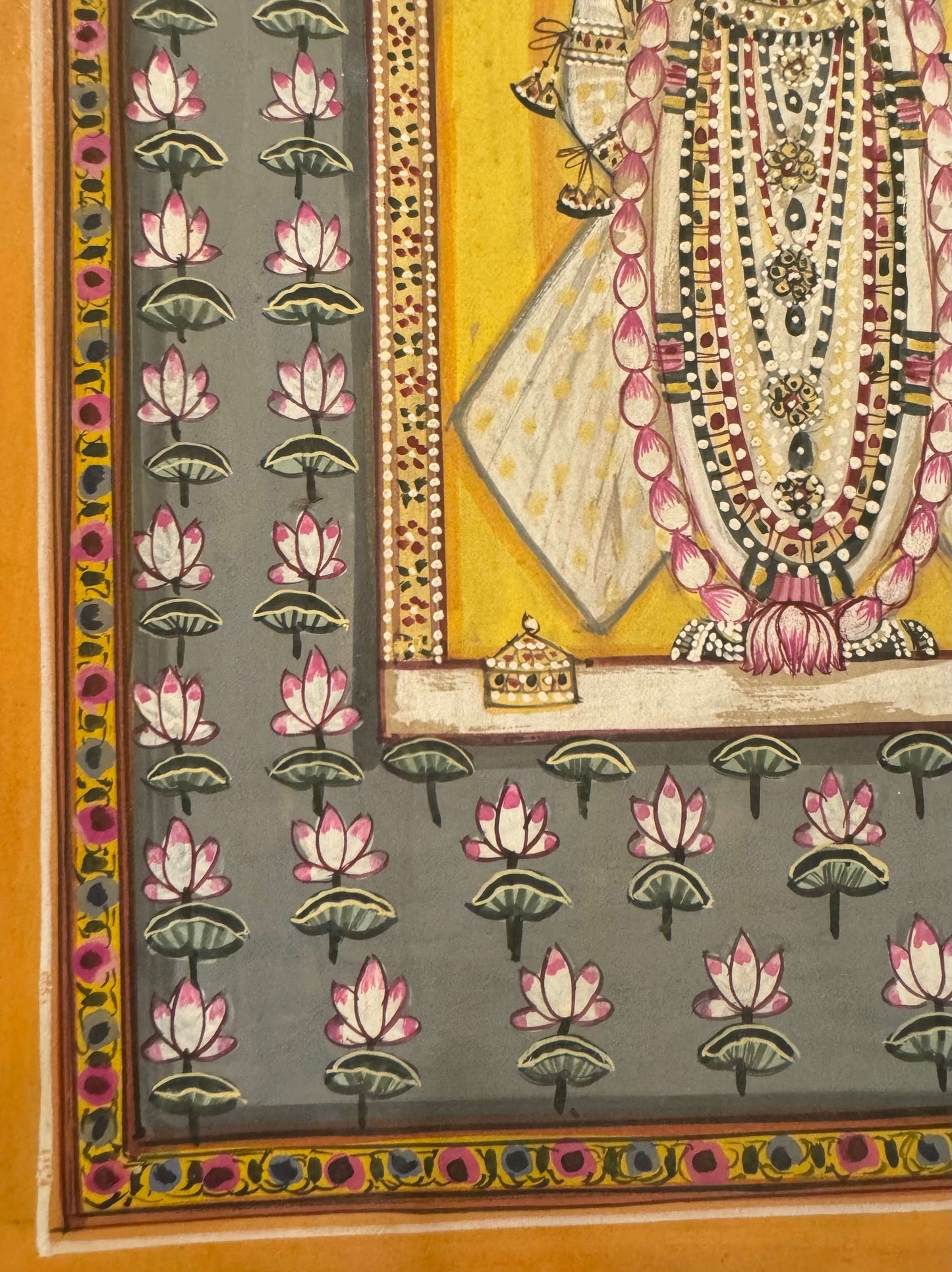 Shrinath Ji Around Lotus Pond Pichwai Contemporary Pichwai Antique Finish - Nakhrro