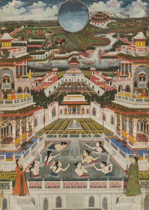 Royal Garden Bathing Pool Painting |  Miniature Art Archival Print - Nakhrro