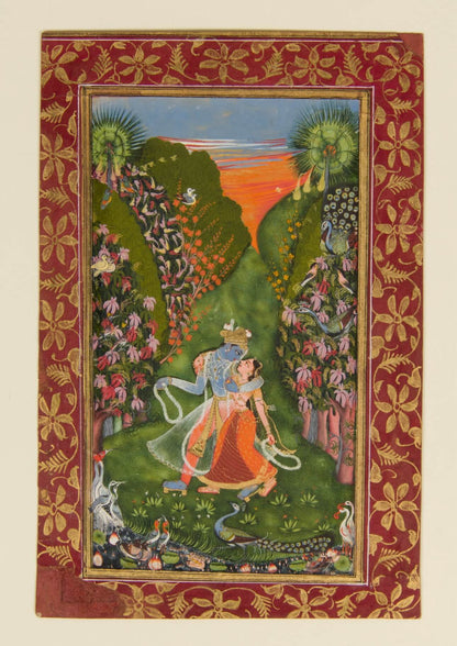 Radha Krishna in Enchanted Forest – Miniature Style Pichwai Art Print - Nakhrro
