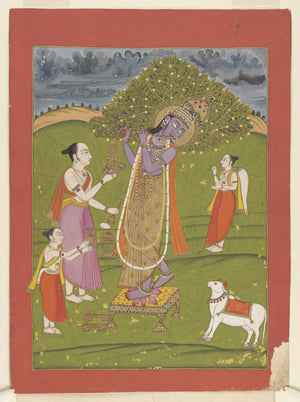 Krishna Worshipped with Cow and Devotees Pichwai - Nakhrro