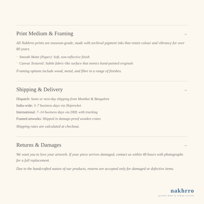 Nakhrro museum-grade printing and product information guide