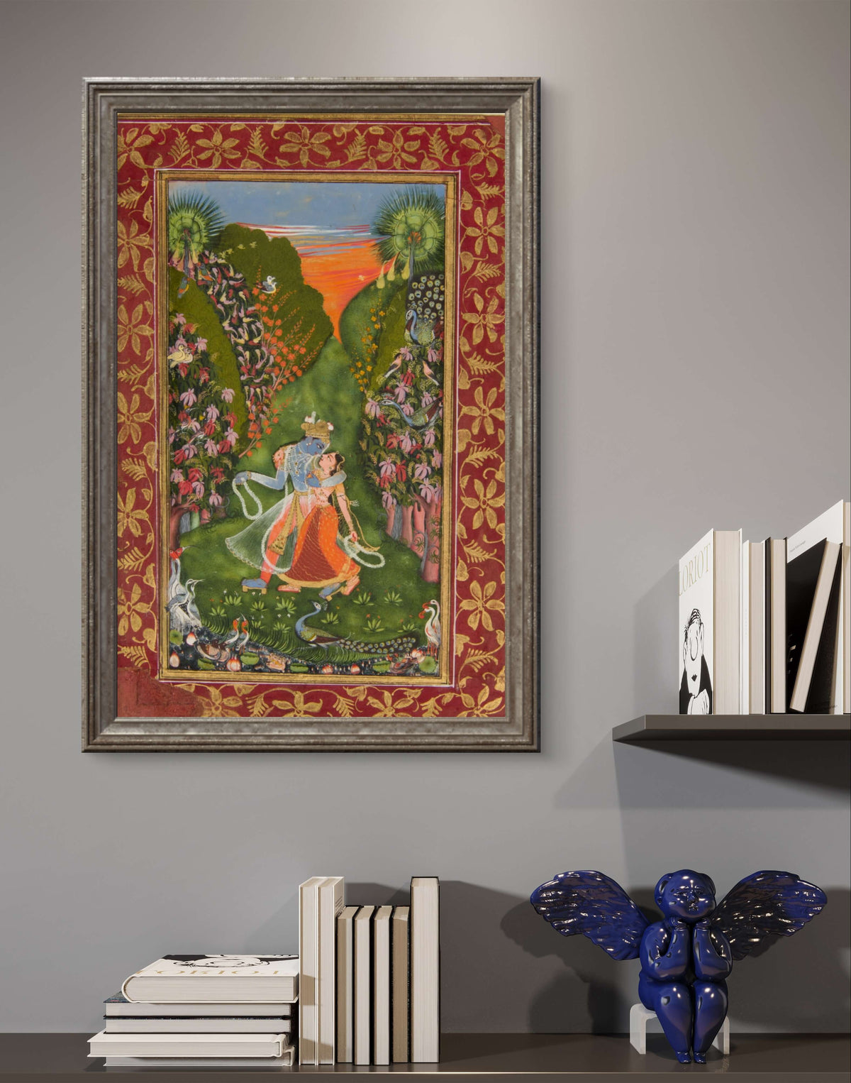 Radha Krishna in Enchanted Forest – Miniature Style Pichwai Art Print - Nakhrro