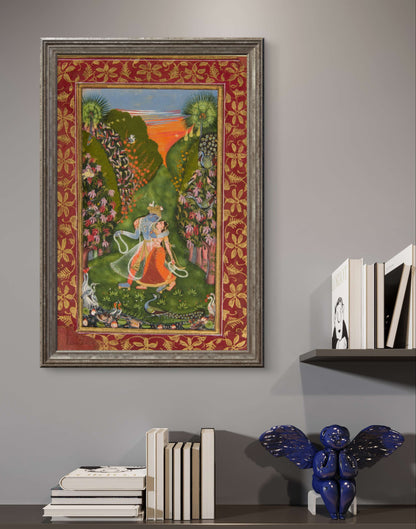Radha Krishna in Enchanted Forest – Miniature Style Pichwai Art Print - Nakhrro