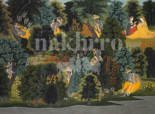 Krishna Raas Leela Forest Museum-Grade Art Print | Indian Miniature Art