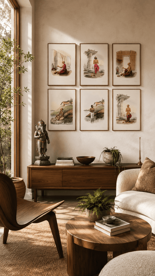 Pundits of India Set of 6 | Antique Hindu Prints | Gallery Wall Art for Living Room