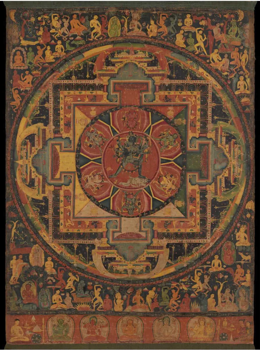 Hevajra Mandala — Vintage Tibetan Buddhist Sacred Geometry Thangka Print - Nakhrro