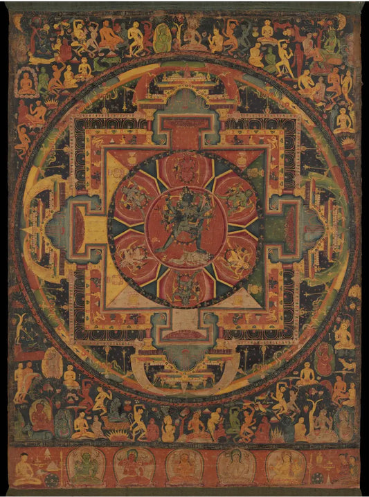 Hevajra Mandala — Vintage Tibetan Buddhist Sacred Geometry Thangka Print - Nakhrro