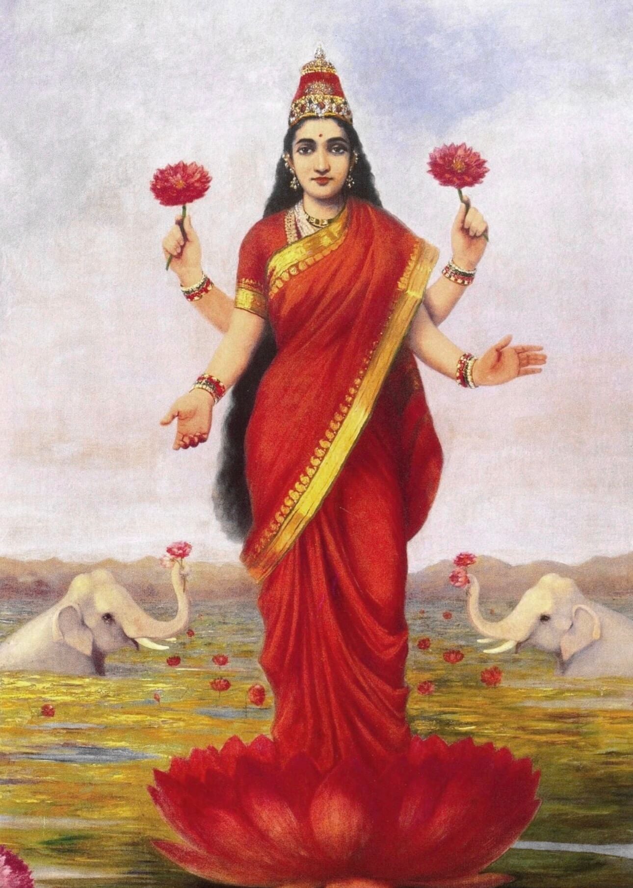 Gajalakshmi — Goddess Lakshmi on Lotus by Raja Ravi Varma | Museum-Grade Art Print - Nakhrro
