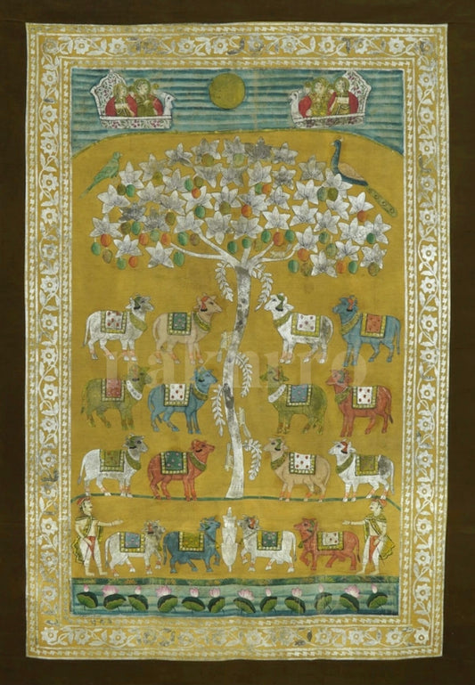 Yellow Tree Of Life & Cows Of Pichwai