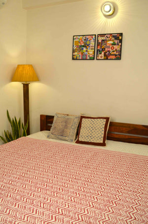 Magenta Chevron Double Bed Queen Hand Embroidered Bedspread/ Dohar - Nakhrro