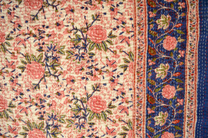 Pink Floral Double Bed Queen Hand Embroidered Bedspread/ Dohar - Nakhrro