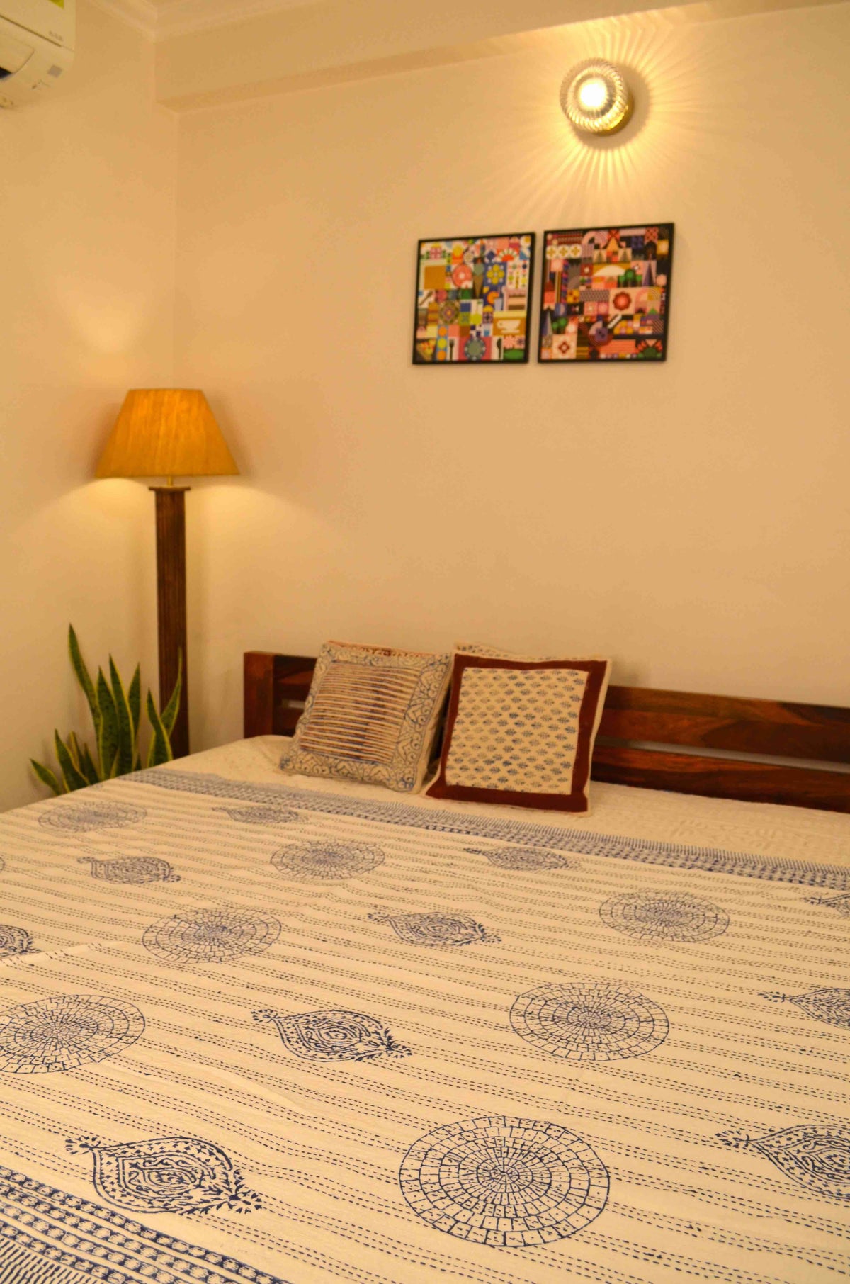 Indigo Motifs Single Bed Queen Hand Embroidered Dohar - Nakhrro