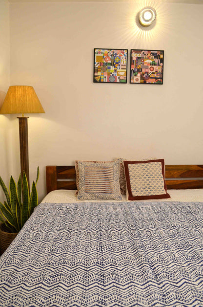Chevron Indigo Single Bed Queen Hand Embroidered Dohar - Nakhrro