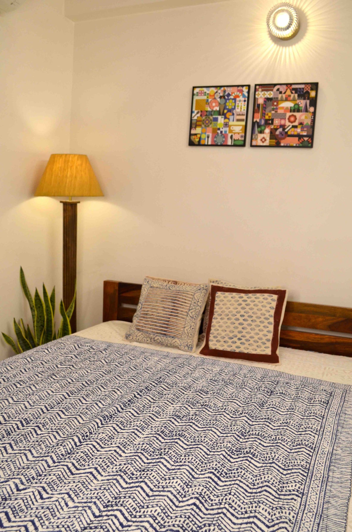 Chevron Indigo Single Bed Queen Hand Embroidered Dohar - Nakhrro
