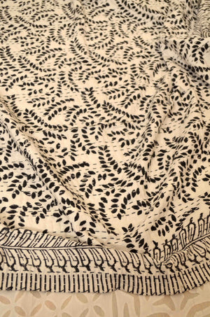 Black Floral Motifs Single Bed Queen Hand Embroidered Dohar - Nakhrro