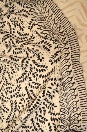 Black Floral Motifs Single Bed Queen Hand Embroidered Dohar - Nakhrro