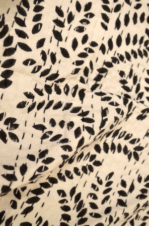 Black Floral Motifs Single Bed Queen Hand Embroidered Dohar - Nakhrro