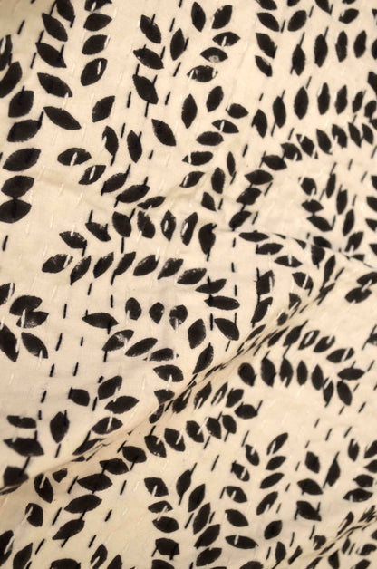 Black Floral Motifs Single Bed Queen Hand Embroidered Dohar - Nakhrro
