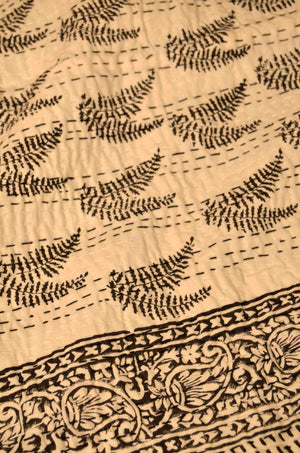 Black Leaf Motifs Single Bed Queen Hand Embroidered Dohar - Nakhrro