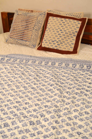 Indigo Motifs Single Bed Queen Hand Embroidered Dohar - Nakhrro