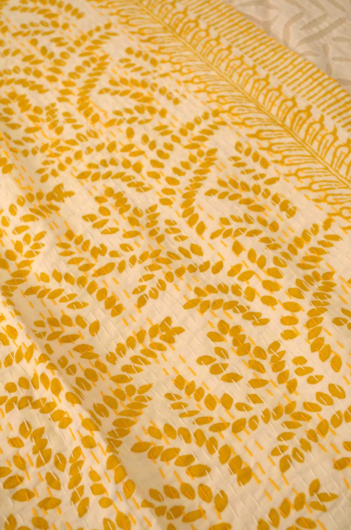 Yellow Floral Single Bed Queen Hand Embroidered Dohar - Nakhrro