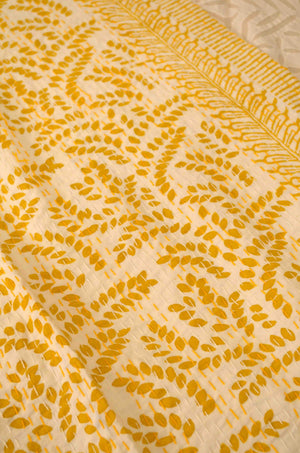 Yellow Floral Single Bed Queen Hand Embroidered Dohar - Nakhrro