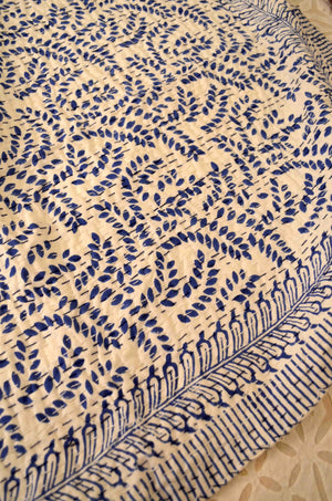 Blue Floral Single Bed Queen Hand Embroidered Dohar - Nakhrro