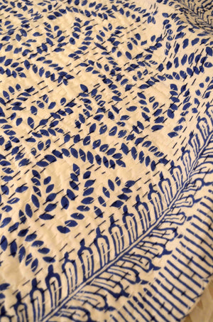 Blue Floral Single Bed Queen Hand Embroidered Dohar - Nakhrro