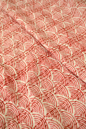 Magenta Waves Hand Embroidered Block Print Queen Size Kantha Bedspread - Nakhrro