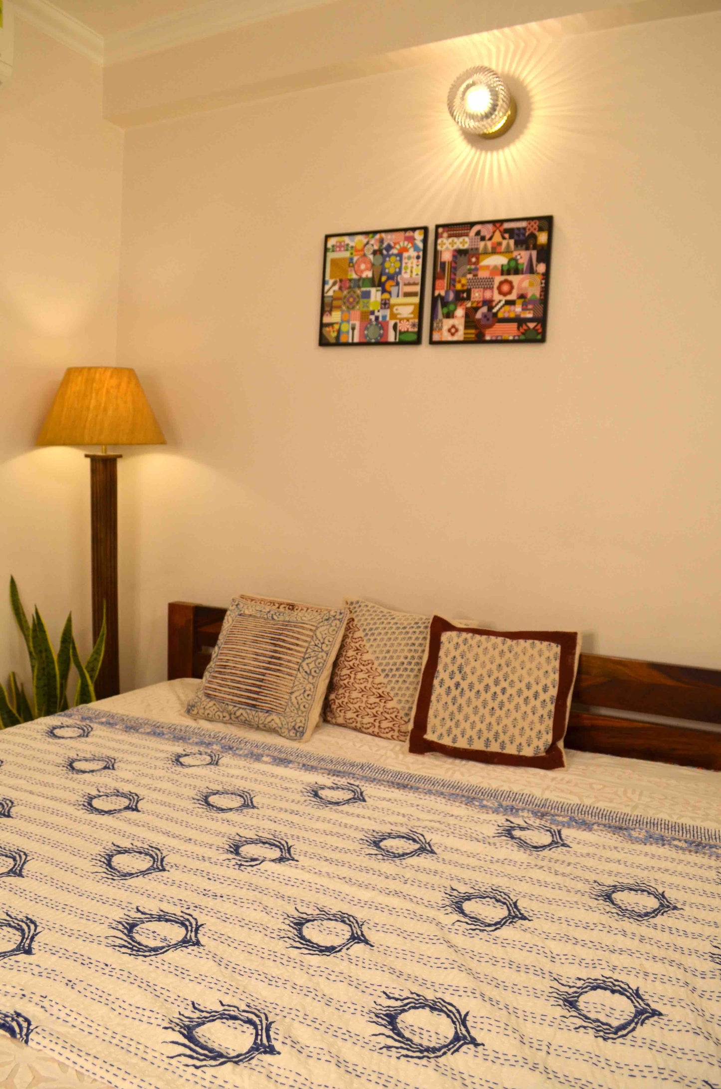 Floral Motifs Double Bed Queen Hand Embroidered Bedspread/ Dohar - Nakhrro