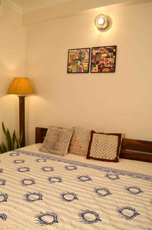 Floral Motifs Double Bed Queen Hand Embroidered Bedspread/ Dohar - Nakhrro