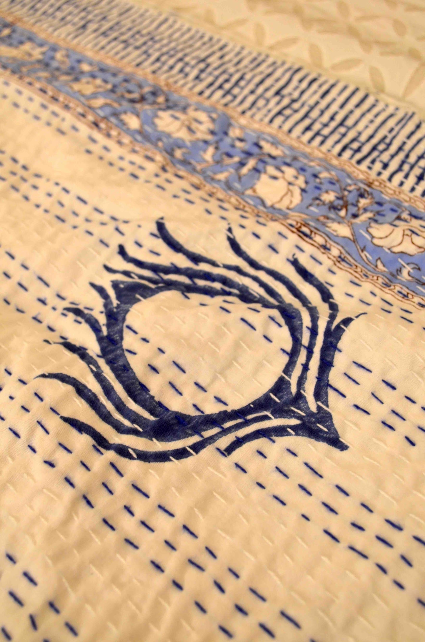 Floral Motifs Double Bed Queen Hand Embroidered Bedspread/ Dohar - Nakhrro