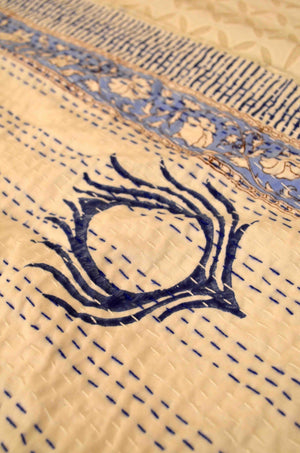 Floral Motifs Double Bed Queen Hand Embroidered Bedspread/ Dohar - Nakhrro