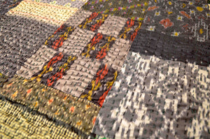Black Patchwork Hand Embroidered Silk Bedspread - Nakhrro