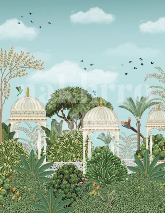 Palace Garden Pavilion Museum-Grade Art Print | Indian Landscape Art