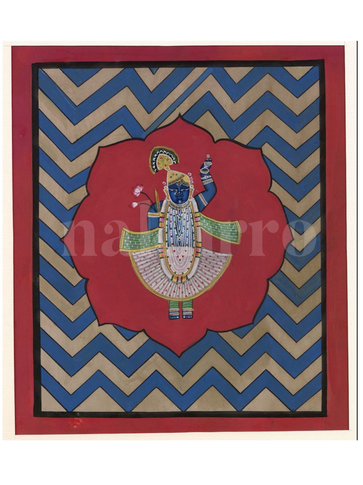 Blue Chevron Contemporary Geometric Pichwai - Nakhrro