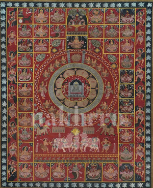 Red Jain Kalachakra Art | 24 Tirthankars in Circular Formation - Nakhrro