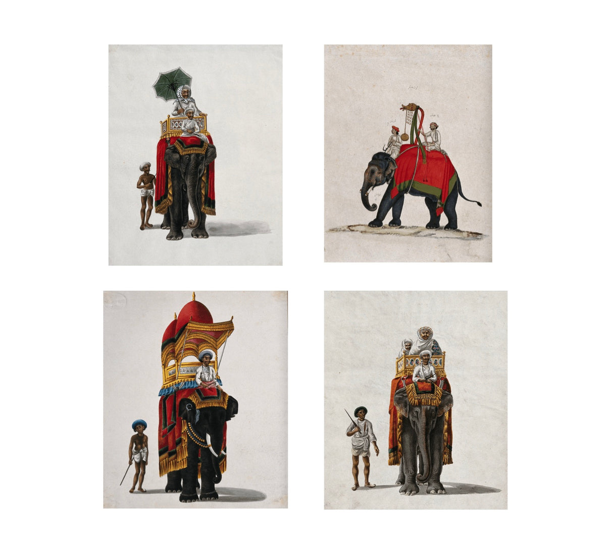 Royal Elephant Procession Set of 4 | Antique Indian Paintings | Museum-Grade Prints for Living Room Gallery Wall - Nakhrro
