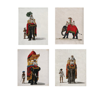 Royal Elephant Procession Set of 4 | Antique Indian Paintings | Museum-Grade Prints for Living Room Gallery Wall - Nakhrro